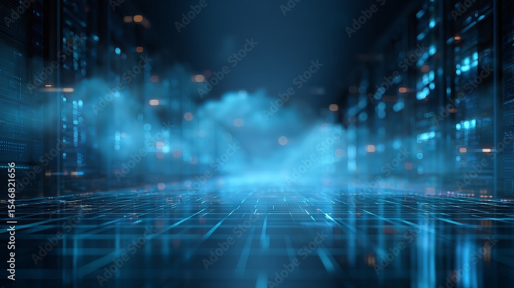 Fototapeta premium Futuristic technology background with blue light effects for digital innovation and data analysis