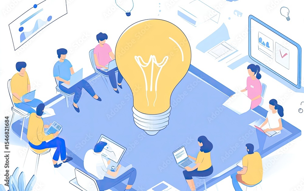 Team brainstorming around a lightbulb (1) Team brainstorming around a lightbulb (1)