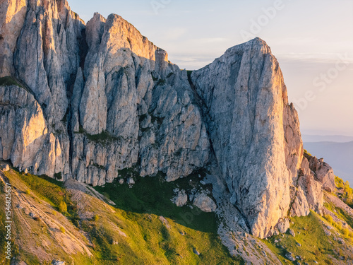 Valokuva Drone view of Bolshoy Tkhach dolomites mount in Caucasus with sunset or sunrise