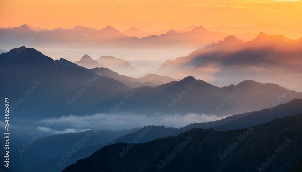 Fototapeta premium misty mountain range at sunset