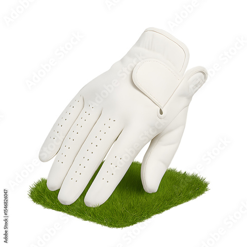Premium white golf glove on fresh turf – upright, palm and angled views – product mock-up isolated on white