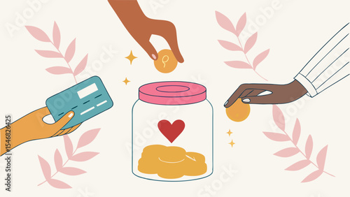 digital and physical donations for charity illustration of hand holding a brush