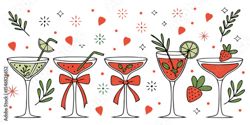 valentine's cocktails with fruity accents isolated on white background.