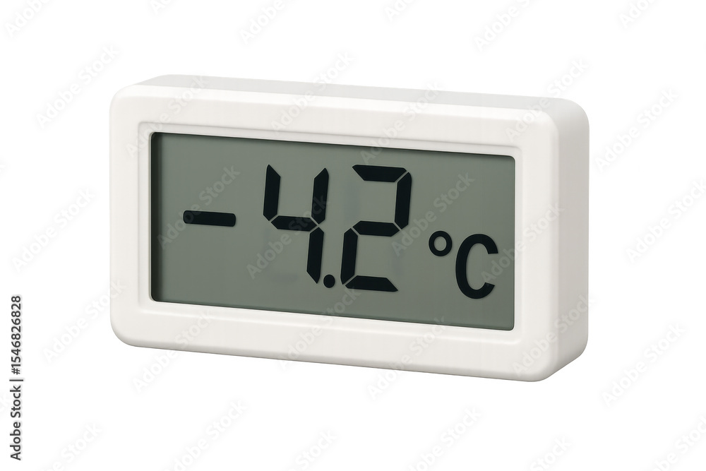 Digital thermometer showing minus forty-two degrees celsius on transparent background Digital thermometer showing minus forty-two degrees celsius on transparent background