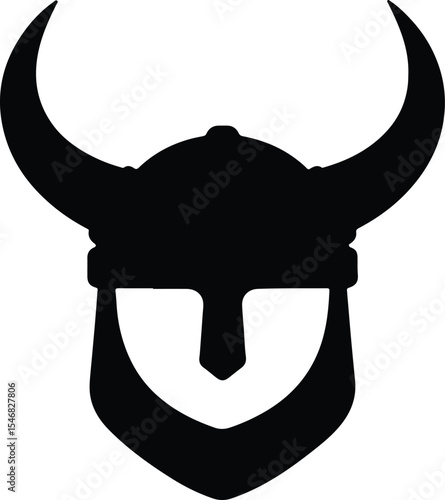 Silhouette Viking helmet with horns antique warrior head Vector Illustration