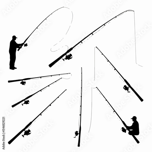 Fishing rod collection angler angling silhouette sport