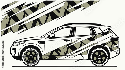 Modern Camouflage SUV Car Wrap Design  Geometric Camo Pattern