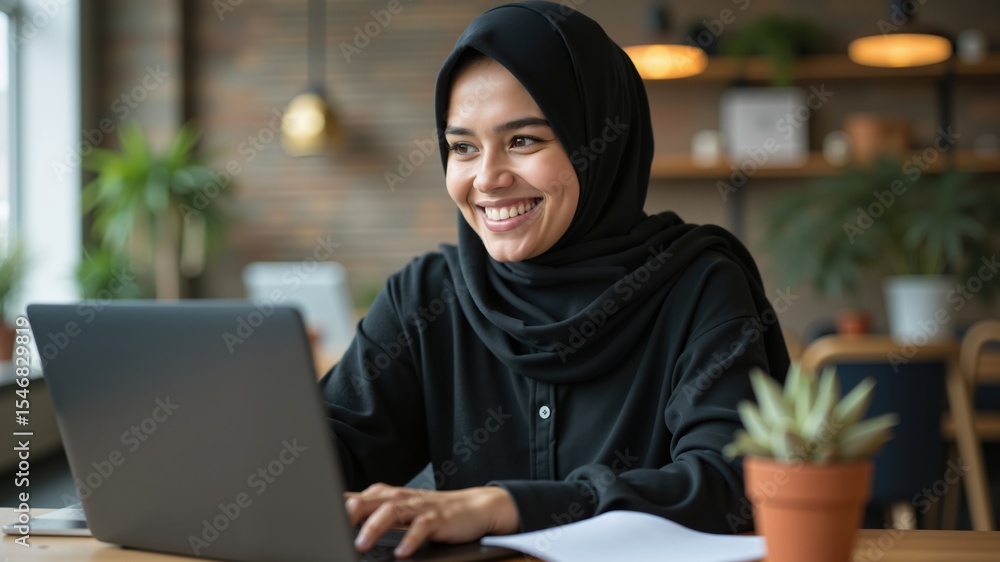 portrait of young muslim business people wearing black hijab, working in coworking.
portrait of young muslim business people wearing black hijab, working in coworking.