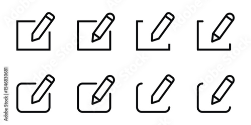 set of edit pen icon line style. create modify pen sign button, Pencil icon, sign up icon. editing text file document icons.