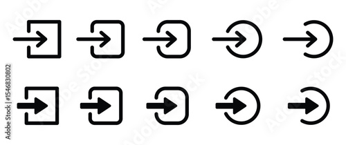 arrow login icon set, login icon in trendy flat style, black and white entrance arrow icon, Doorway entrance sign. login icons. Set of sign in.