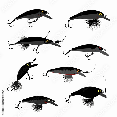 Fishing lure set for catching fish in black