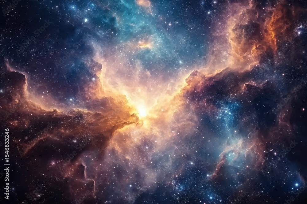 Fototapeta premium Vibrant cosmic nebula radiates energy and color in the vastness of the universe, the space of the universe is full of nebula energy