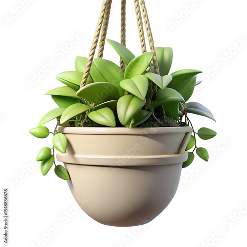 A 3d rendered hanging potted plant featuring lush green leaves against a transparent background