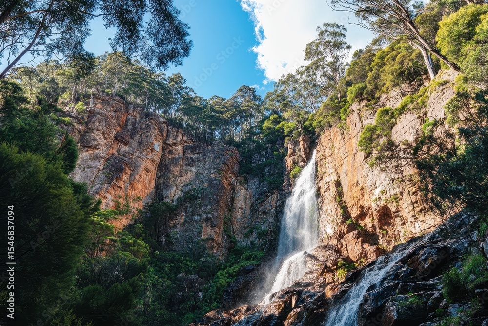 Obraz premium Discover the beauty of Montezuma Falls in Tasmania's lush wilderness and cascading waters, Montezuma falls in Tasmania Australia Cascade of water flow over mountain cliff