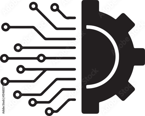 Half Tech Circuit Board and Half Gear Silhouette Representing Technological Progress Innovation and Connection between Technology and Traditional Methods