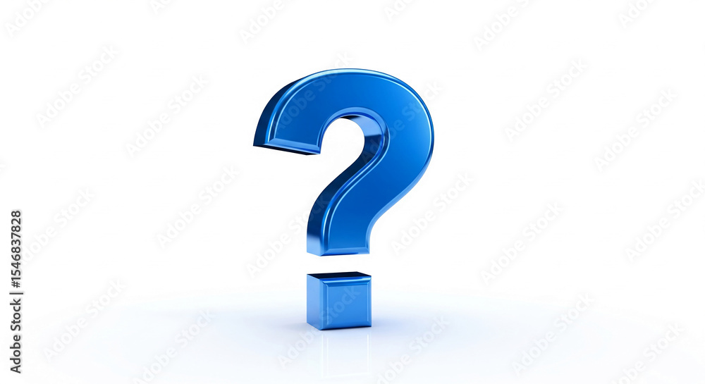 Blue metallic question mark 3D render on white background, symbolizing inquiry, uncertainty, or FAQ concept Mockup with free space Blue metallic question mark 3D render on white background, symbolizing inquiry, uncertainty, or FAQ concept Mockup with free space
