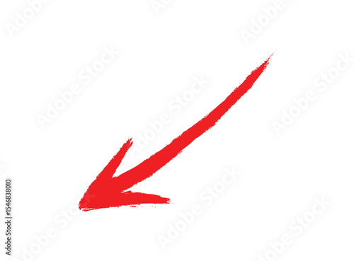 A red arrow marker is isolated on a transparent background. Hand-drawn red arrow icon. 