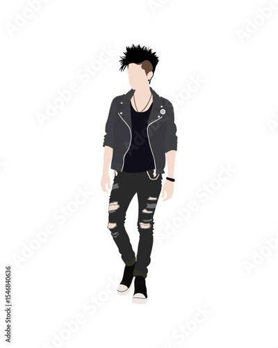 Flat vector people and illustration, woman with casual punk outfit