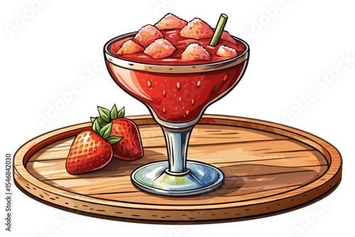 strawberry daiquiri in a chilled glass with crushed ice and garnish vector ideal for cocktail menus, summer party graphics, or tropical designs