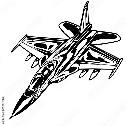 Modern F-16 Fighter Jet Silhouette - Sleek Military Aviation Art