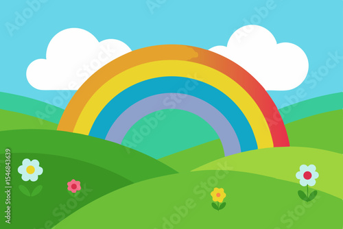 spring landscape with rainbow