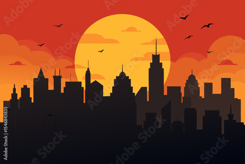 London city skyline silhouette at sunset