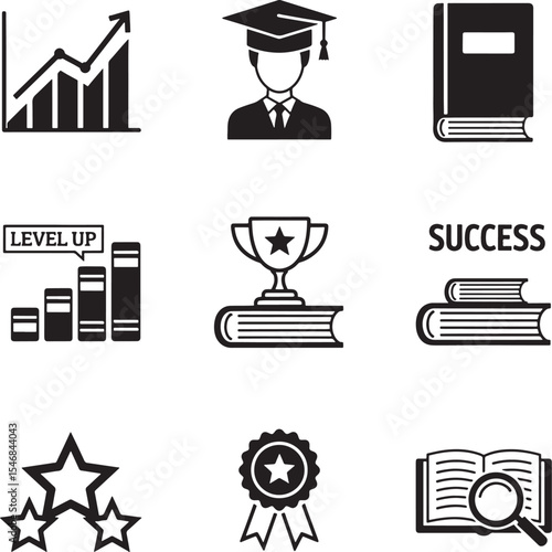 Education success growth icons vector illustration for academic achievement and learning on transparent background