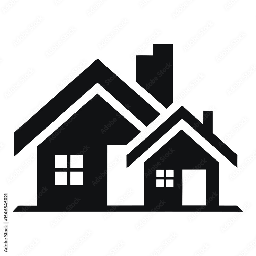 Simple Black Silhouette Icon of Two Houses Home, Real Estate, Property, Building, Shelter Simple Black Silhouette Icon of Two Houses Home, Real Estate, Property, Building, Shelter