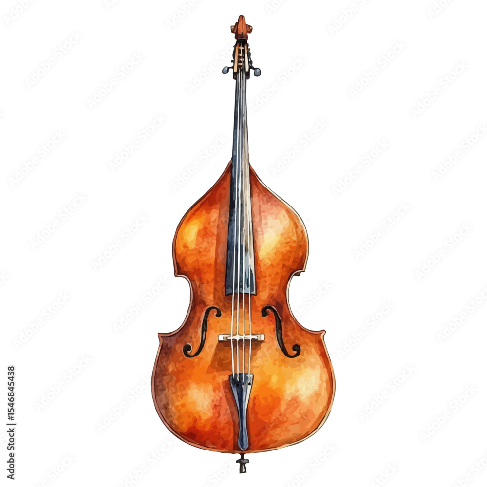 Naklejka premium Double Bass, watercolor vector, isolated on a white background.