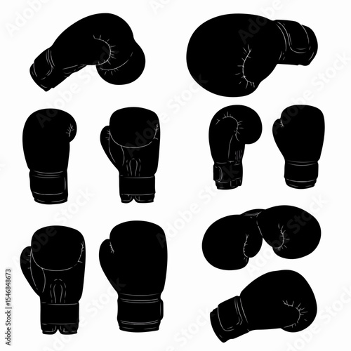 Boxing gloves silhouettes sports equipment set training