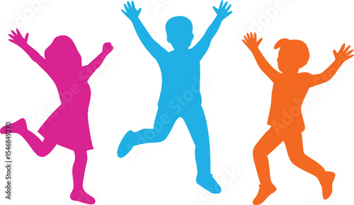 Colorful Paper Cutout Silhouettes of Jumping Children