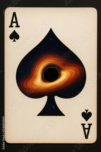 Ace of Spades: Cosmic Black Hole Card. Fusion of card game art and deep space imagery for a captivating visual experience.