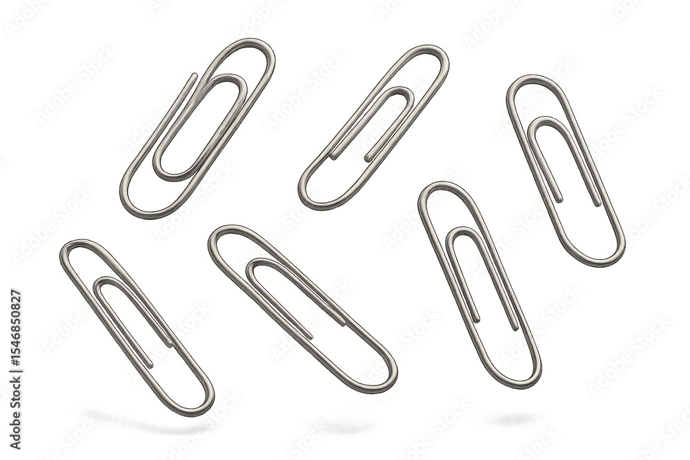 Silver Paper Clips isolated on transparent background, office supplies concept. Silver Paper Clips isolated on transparent background, office supplies concept.