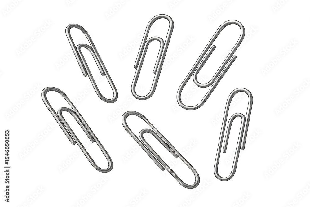 Silver paper clips isolated on transparent background, stationery, office supplies Silver paper clips isolated on transparent background, stationery, office supplies