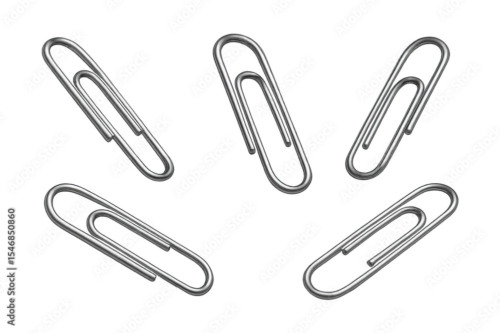Several silver paper clips isolated on transparent background, office supplies Several silver paper clips isolated on transparent background, office supplies