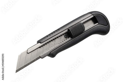 Retractable utility knife with segmented blade isolated on transparent background