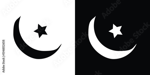 Star and crescent icon of a flat style vector
