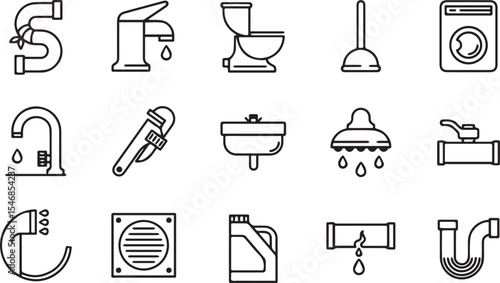 Set of black office icons and vector symbols for design and illustration, plumber icon