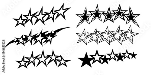 set of black silhouettes of stars for graphic element or sleeve tshirt