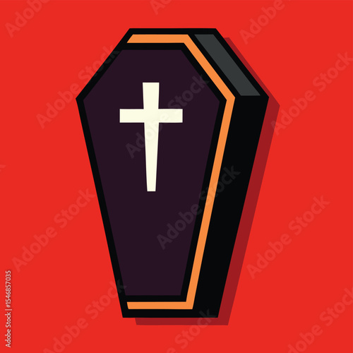 Creepy Coffin with a Cross Illustration for Halloween and Gothic Themes