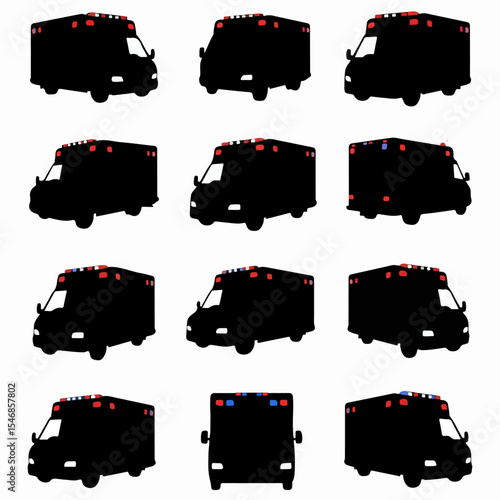 Ambulance vehicle silhouettes emergency response aid