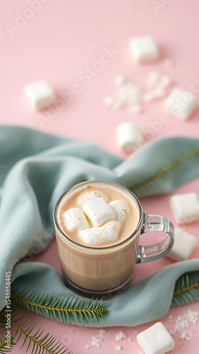 Pastel Pink Flatlay with Coffee Latte Marshmallows and Sugar vertical