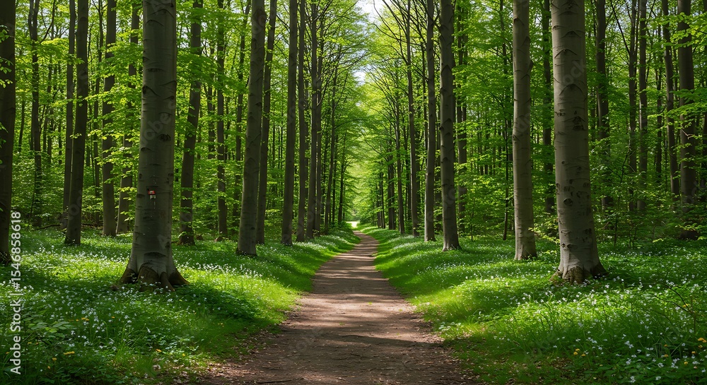 Fototapeta premium Forest path beckons into verdant depths