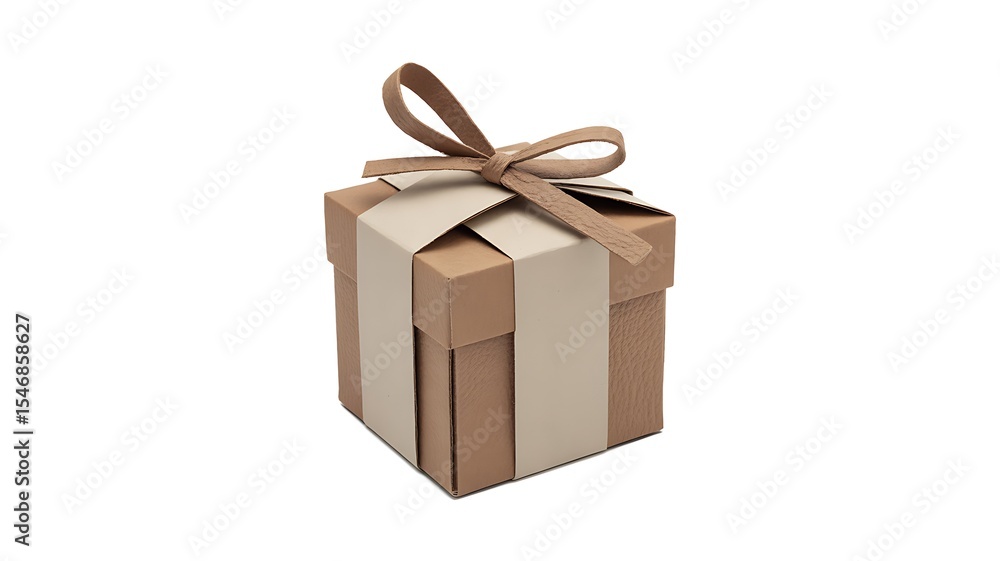 Obraz premium Small square gift box with beige leather bow