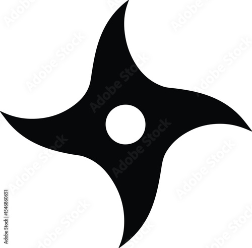 Silhouette Ninja shuriken throwing star black and white Vector Illustration