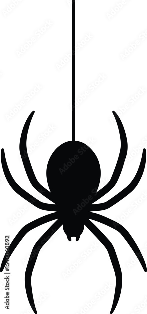 Silhouette of a dangling spider for Halloween decoration Vector Illustration