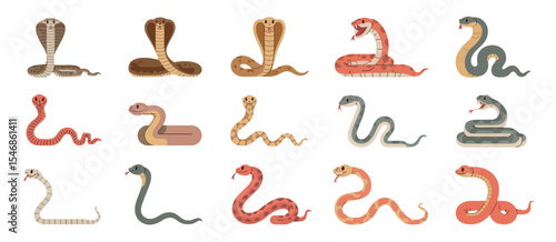 Collection of Cartoon Snakes Various Poses and Colors