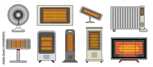 Collection of Various Types of Electric Heaters and Fan