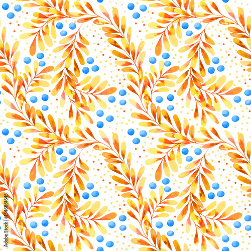 Obraz na plátně Watercolour Christmas Holiday Foliage Seamless Pattern: Elegant Winter Botanical Design for Festive Fabrics, Subtle Wall Decor and Artistic Product Styling