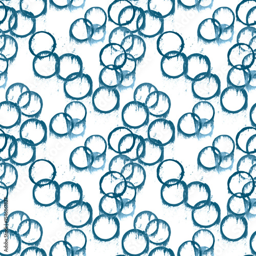 Fototapeta Blue Dripping Circles Seamless Pattern: Abstract Fluid Design for Bold Fabrics, Dynamic Wall Decor and Artistic Product Styling